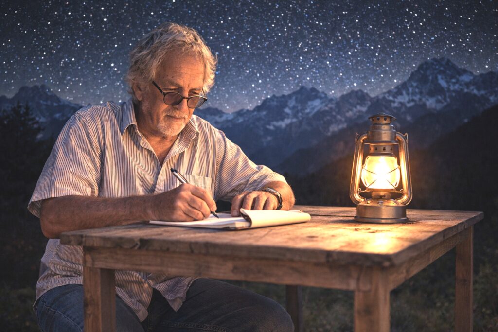 Ray Adam, der Schriftsteller, bei der Arbeit