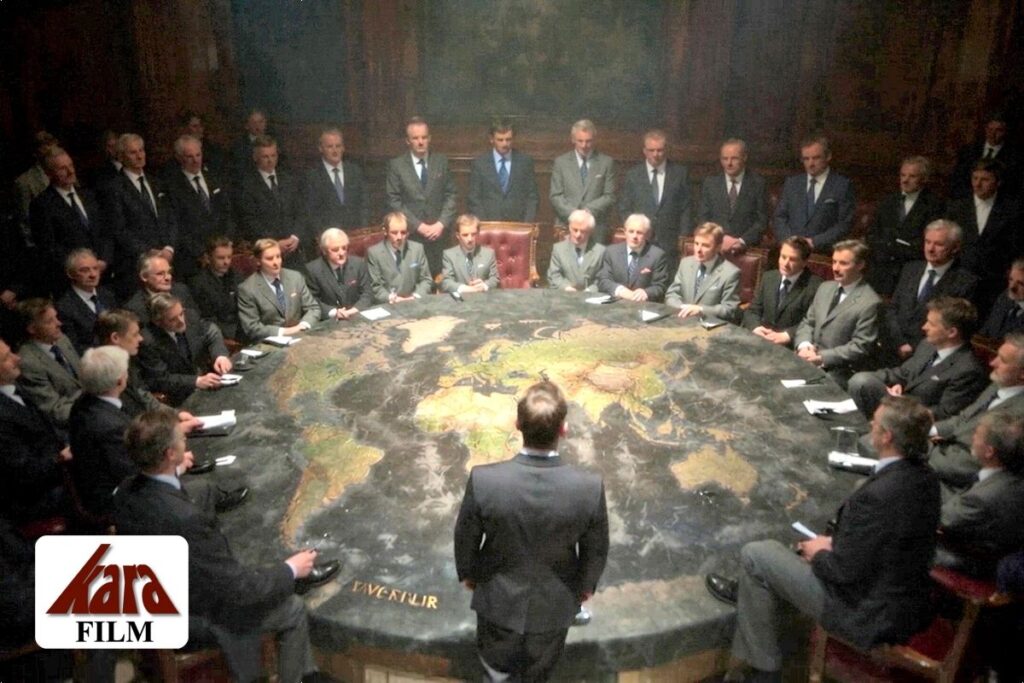 Geheime Versammlung mächtiger Männer an einem runden Tisch