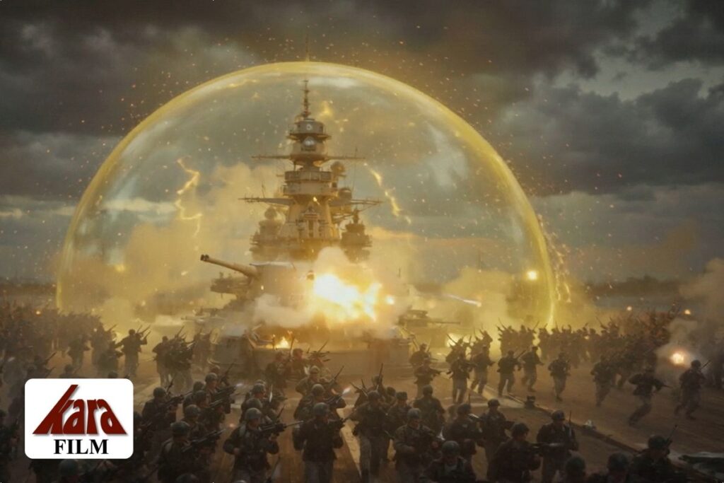 Riesige Energiekuppel um einen Panzer im Schattenmächte Universum